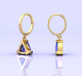 1ct Trillion Simulated Tanzanite Dainty Dangle Earrings 14k White Gold Plated