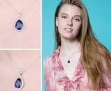 2ct Pear Cut Blue Sapphire Halo Tear Drop Pendant 14k White Gold Finish NO CHAIN