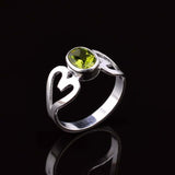 1ct Engagement Ring Oval Cut Green Peridot Two Hearts 14k White Gold Finish