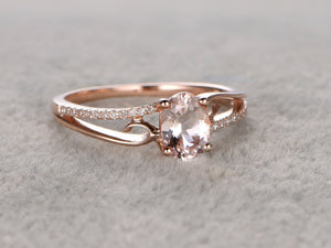 1.6ct Oval Cut Peach Morganite Engagement Ring 14k Rose Gold Finish Split Shank