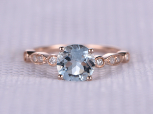 1.5ct Round Cut Blue Aquamarine Engagement Ring Diamond Accent 14k RoseGold Over