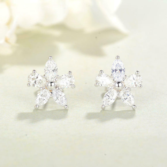 Flower Stud Earrings 2ct Marquise Pear Cut VVS1D Diamond 14k White Gold Finish