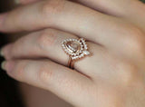 2.4ct Pear Cut Morganite Engagement Ring 14k Rose Gold Finish Curved Bridal Set