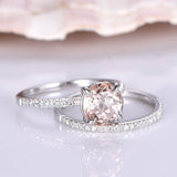 1.9ct Round Cut Peach Morganite Bridal Set Engagement Ring 14k White Gold Finish