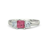 2Ct Princess Cut Pink Sapphire Diamond Accent Trilogy Ring 14K White Gold Finish