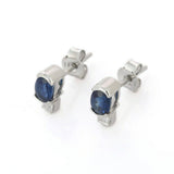 2ct Stud Earrings Oval Cut Blue Sapphire Diamond Petite 14k White Gold Finish