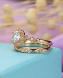 2ct Round Cut Diamond Art Deco Milgrain Floral Bridal Set Ring 14k RoseGold Over