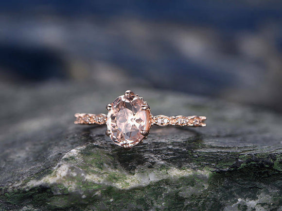 1.2Ct Oval Cut Peach Morganite Diamond Accent Engagement Ring 18K Rose Gold Over