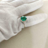 2.3ct Engagement Ring Oval Green Emerald Round Accent Halo 14k White Gold Finish