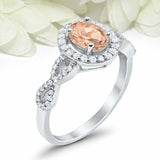 2ct Oval Cut Peach Morganite Engagement Ring Twist Shank Halo 14k WhiteGold Over