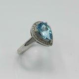 2ct Pear Blue Topaz Engagement Ring Diamond Halo Solitaire 14k White Gold Finish