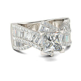 5Ct Princess Cut Diamond Baguette Iced Shank Cocktail Ring 14K White Gold Finish