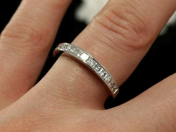 3ct Princess Cut Diamond Half Eternity Wedding Ring Band 14k White Gold Finish