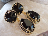 5ct Pear Round Cut Black Diamond Halo Tear Drop Earrings 14k Yellow Gold Finish