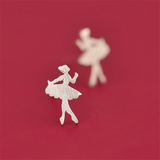 Cute Small Ballet Dancing Girl Stud Earrings Graduation Gift 14k White Gold Over