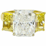 4Ct Radiant Cut Diamond And Yellow Sapphire Trilogy Ring 18K Yellow Gold Finish