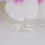 1.7ct Oval Cut Diamond Engagement Ring Floral Stylish Halo 14k White Gold Finish