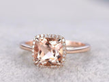 1.5ct Cushion Peach Morganite Engagement Ring 14k RoseGold Finish Halo Solitaire