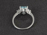 1.4ct Engagement Ring Heart Cut Blue Aquamarine Three Stone 14k WhiteGold Finish