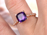 1ct Cushion Cut Purple Amethyst Solitaire Engagement Ring 18k Rose Gold Finish