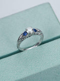 Sapphire Accents Trilogy Engagement Ring 1.4ct Round Diamond 14k White Gold Over