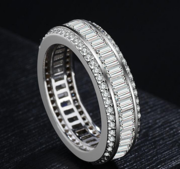 2ct Baguette Cut Diamond Wedding Ring Band 14k White Gold Finish Full Eternity