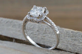 Halo Solitaire Engagement Ring 1.4ct Cushion Cut Diamond 14k White Gold Finish