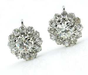 4Ct Round Cut Diamond Floral Halo Drop Earrings For Women 14K White Gold Finish