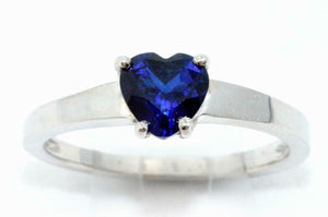 1ct Engagement Ring Heart Cut Blue Sapphire Solitaire 14k White Gold Finish