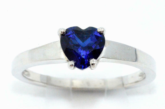 1ct Engagement Ring Heart Cut Blue Sapphire Solitaire 14k White Gold Finish