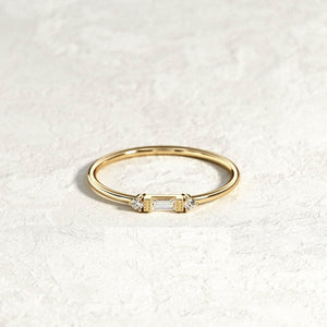 Stackable Minimalist Engagement Ring 0.2ct Baguette Diamond 14k Yellow Gold Over