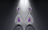 2.9ct Pear Cut Purple Amethyst Halo Water Drop Earrings 14k White Gold Finish