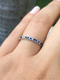 2ct Baguette Round Blue Sapphire Half Eternity Wedding Band 14k White Gold Over