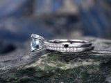 1.5Ct Round Cut Blue Aquamarine Bridal Set Engagement Ring 18K White Gold Finish