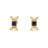 1ct Stud Earrings Princess Cut Blue Sapphire Bunny 14k Yellow Gold Finish