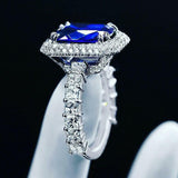 3ct Cushion Cut Blue Sapphire Engagement Ring 14k WhiteGold Finish Halo Cocktail