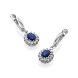 1ct Oval Cut Blue Sapphire Halo Cluster Women Drop Earrings 14k WhiteGold Finish