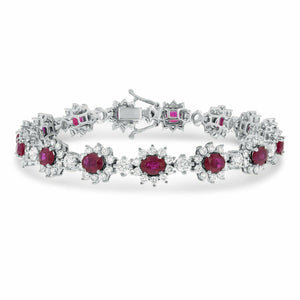 25ct Oval Cut Pink Ruby Diamond Floral Tennis Bracelet 14k White Gold Finish