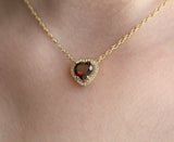 1.2ct Heart Cut Red Garnet Diamond Halo Pendant 14k Yellow Gold Finish NO CHAIN