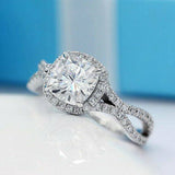 3Ct Cushion Cut Diamond Unique Split Shank Engagement Ring 14K White Gold Finish