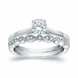 1.5Ct Round Cut Diamond Petite Bridal Set Engagement Ring 14K White Gold Finish