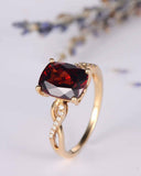 1ct Cushion Red Garnet Infinity Solitaire Engagement Ring 14k Yellow Gold Finish