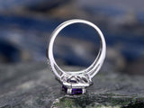 2Ct Emerald Cut Purple Amethyst Dual Halo Engagement Ring 18K White Gold Finish