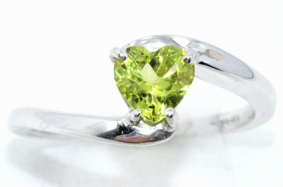 1ct Engagement Ring Heart Cut Green Peridot Solitaire 14k White Gold Finish