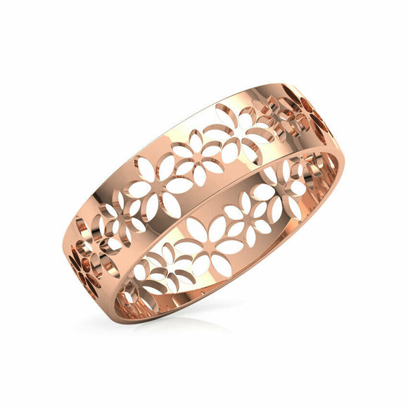 Floral Encrusted Cutout Stackable Wedding Band Ring Women 14k Rose Gold Finish