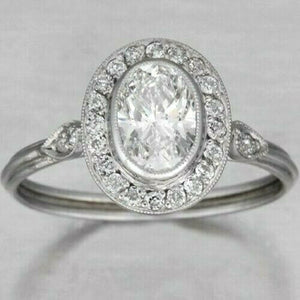 2Ct Oval Cut DVVS1 Diamond Vintage Halo Engagement Ring 14K White Gold Finish