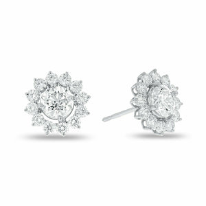 2.1ct Round Cut Diamond Floral Cluster Stud Earrings Women 14k White Gold Finish