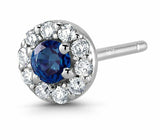 0.47ct Round Cut Blue Sapphire Halo Diamond Stud Earrings 14k White Gold Finish