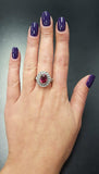 2.4ct Oval Cut Pink Ruby Vintage Inspired Halo Ring 14k White Gold Finish