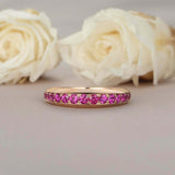 1.5ct Round Cut Pink Ruby Wedding Band 3/4th Full Eternity 14k Rose Gold Finish